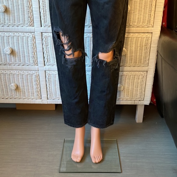 Agolde 100% Cotton high waisted baggy destructed jeans faded black wash size 24 - Picture 5 of 12